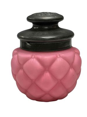 Victorian Pink Satin Quilted Glass Biscuit Jar. Victorian Consolidated Glass Co. Quilted Satin 