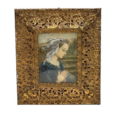 Madonna by Lippi in Ornate Filigree Gold Gilt Frame. Hand painted art of famous Renaissance 
