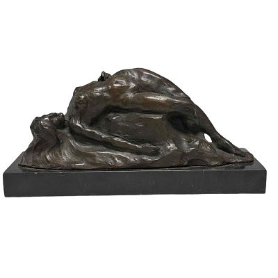20th C. Bronze Art Nouveau Nude Risque Posing Female. A fine reclining risqu&eacute; nude female on 