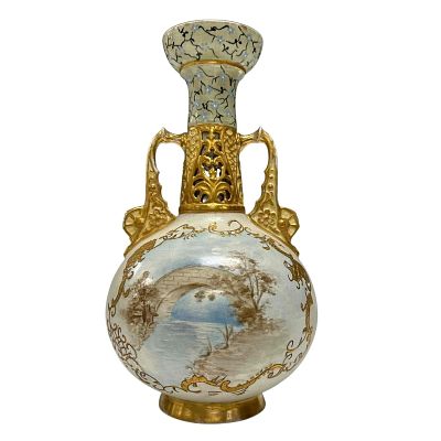 19th Century - Austrian Turn Teplitz Vase. A fine, unmarked, possibly Ernst Wahliss scenic panel 