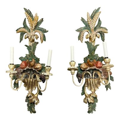 Pair of Italian Hand Painted Neo-Classical Wall Sconces (2). Pair of vintage neo-classical style 