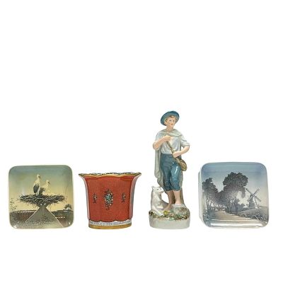 Copenhagen Jardiniere and Porcelain Collectibles (4). Includes; Dahl Jensen mid 20th century 