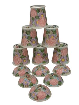 Arts and Crafts Reverse Painted Glass Chandelier Slide Shades (6). Artist signed reverse painted 