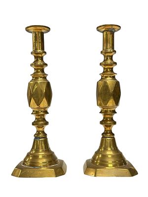 Pair of English "Diamond Prince" Candlesticks. Pair of early 19th century, circa 1805-1815 