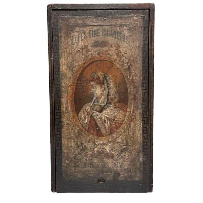 Copes Fine Cigaretos Wooden Case. Excellent display piece for man cave. This cedar wood 