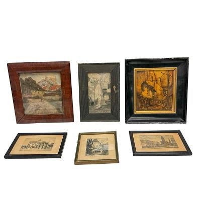 Germany Etchings and Prints Framed Grouping (6). Berlin Brandenburg Gate pencil signed etching 