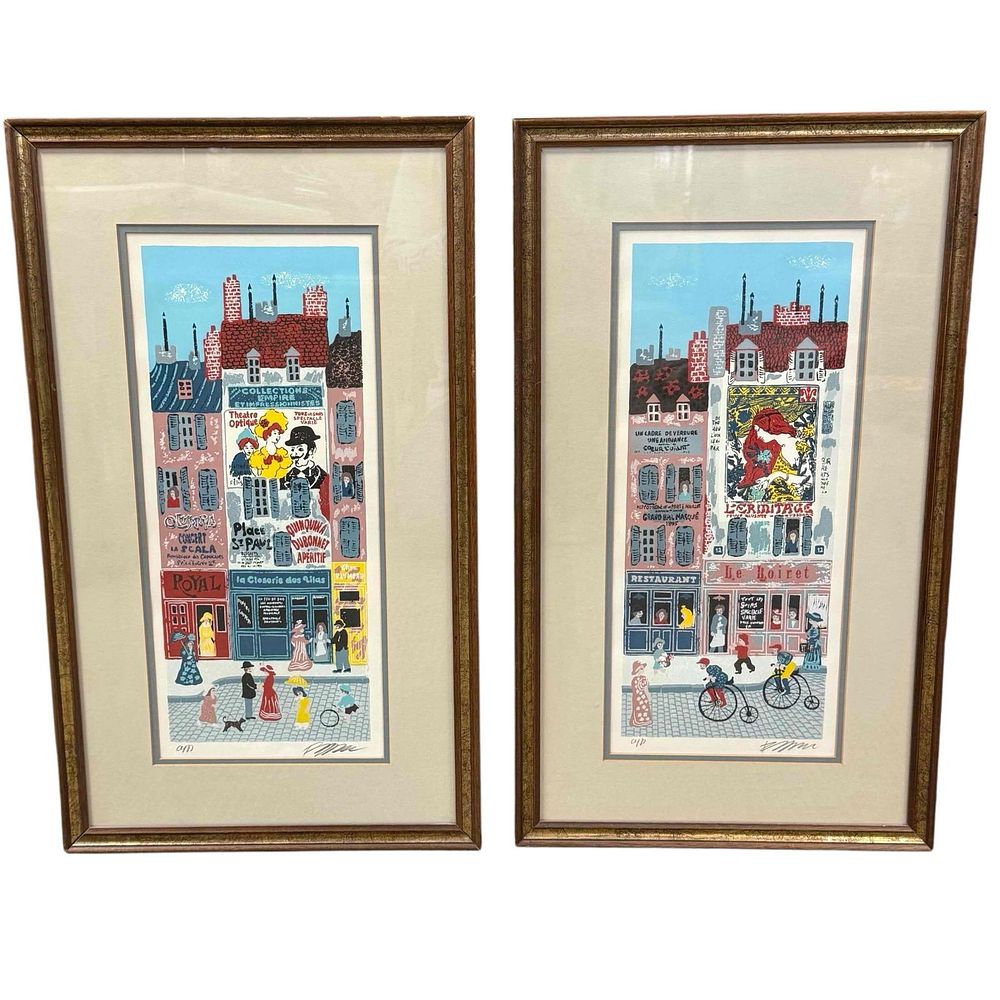 Pair of Josef Farhi (Israel,1933-1997) AP Serigraphs. A pair of French style street scenes 