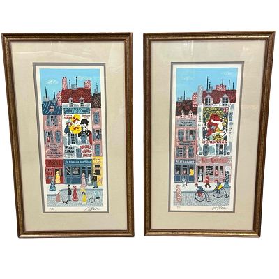 Pair of Josef Farhi (Israel,1933-1997) AP Serigraphs. A pair of French style street scenes 