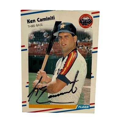 Ken Caminiti Autographed 1988 Fleer #441 Rookie Card. Off grade rookie card of slugger is signed 
