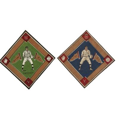 1914 B18 Blanket Ed Sweeney (2) New York Yankees Blue and Green Infield. Two versions of the 