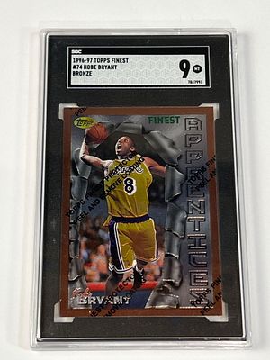 1996 Topps Finest #74 Kobe Bryant RC w/ Coating SGC 9. WOW! Amazing rookie card of the Lakers 