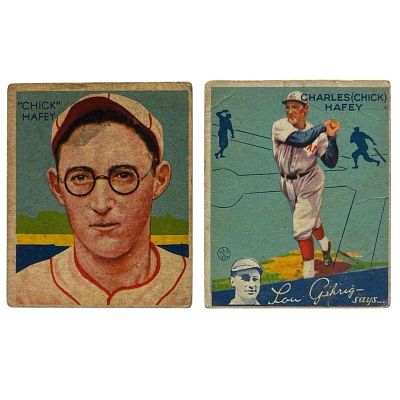 Chick Hafey Goudey and Diamond Star Cards. Two cards in lesser condition; 1934 Diamond Stars #18 