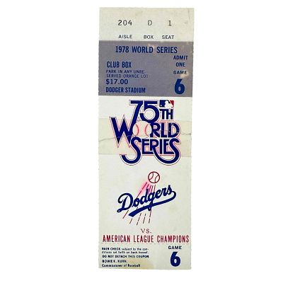 1978 World Series Ticket Game 6 Dodgers vs Yankees. Final game of the World Series that saw the 