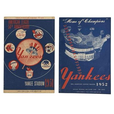 1951 and 1952 New York Yankee Program / Scorecards. Two programs. One from 1951 against the 