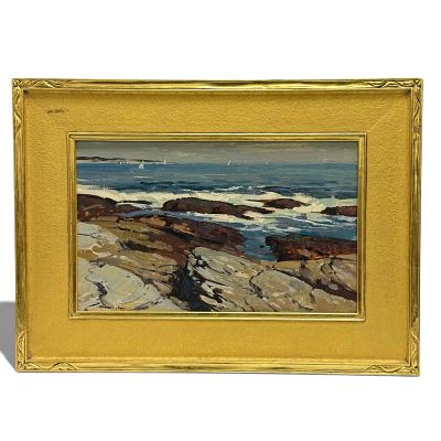 Bernard Corey (American, 1914-2000) New England Coastline Oil on Board. Bernard Corey American 