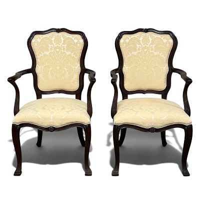 Pair of Henkel Harris Louis XV Mahogany Rococo Revival Armchairs (2). Matching pair of renowned 