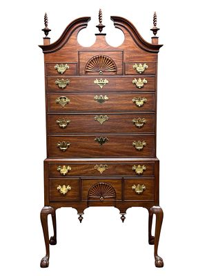 Henkel Harris Black Cherry Bonnet-Top Highboy "Virginia Galleries". Henkel Harris "Virginia 