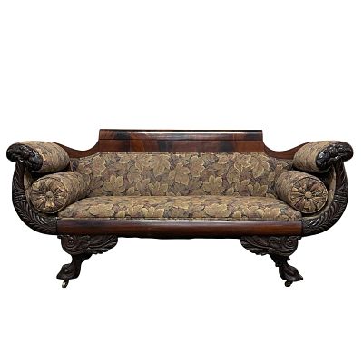 American Empire Circa 1820-1840 Carved Mahogany Sofa. This exceptional American Empire mahogany 