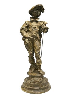 Circa 1890 French "Vendome" Cavalier Sculpture 31.5". Late 19th century spelter statue depicting 