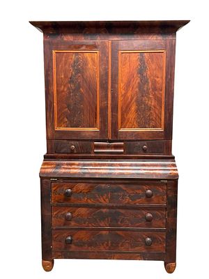 19th C. American Empire Mahogany Secretary Desk. Mid 19th Century American Empire mahogany 