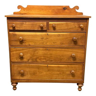 19th Century American Empire Chest of Drawers. Cherry and pone construction having two drawers 
