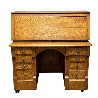American Oak Slant Front. American oak slant front desk. Measuring approx. 44.5" h x 43.5" w x 