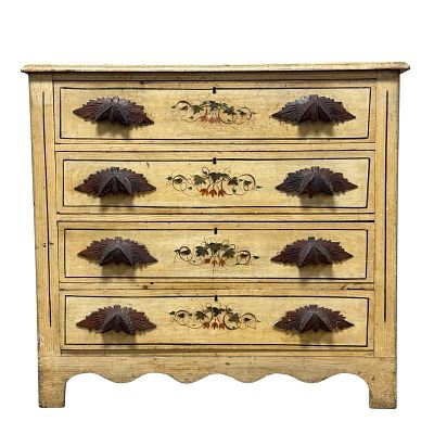 19th C. Country Painted Cottage Four Drawer Dresser. Painted American country farmhouse 4 drawer 