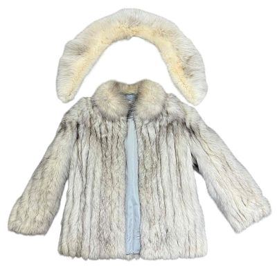 Scandinavian Silver Fox Fur Coat with Stole Collar by Saga Fox. Vintage Saga Fox fur jacket 