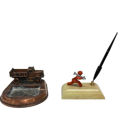 Vintage Advertisement Desktop Pen Stand and Oshkosh Truck Ashtray (2). Includes; 1940's-1950's 