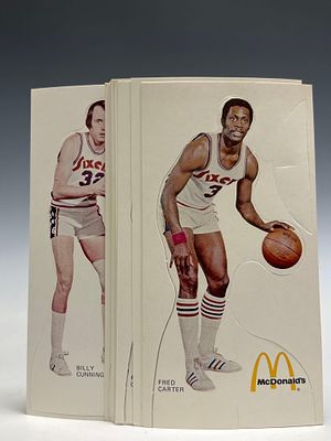 1975 McDonalds Philadelphia 76ers Stand-Ups Billy Cunningham(3) and Fred Carter (11). Tough 