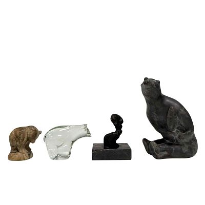 Inuit Bronze Soapstone and Glass Bear Sculptures (4). Grouping of four bear sculptures include; 
