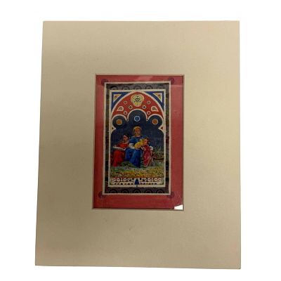 Illuminated Manuscript on Vellum Mary and Joseph with Young Jesus. England colored manuscript on 