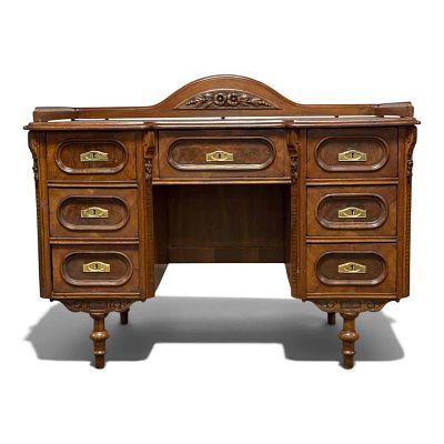 Victorian Era Multi-Drawer Writing/Vanity Desk. Late Victorian era wooden writing/vanity desk 