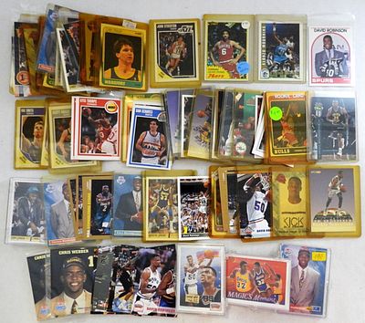 150+ BASKETBALL STAR & ROOKIE CARDS. LATE 80's EARLY 90's - some holders yellowed - OVERALL EM/NM