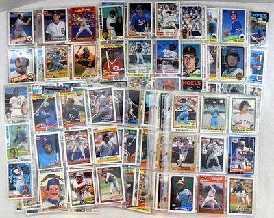 over 300 SPORTS CARDS in SHEETS. UNSEARCHED LOT of BASEBALL CARDS - MOSTLY 1980s - LOADED WITH STARS