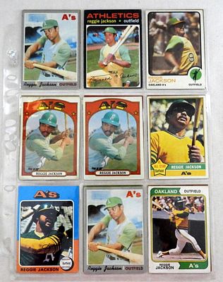 (17) REGGIE JACKSON CARDS 1970s. VGEX-EX in SHEETS