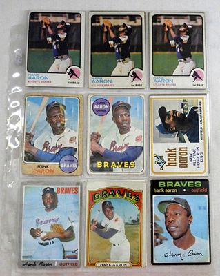 (14) HANK AARON CARDS 60s & 70s & 80s. 1968 & 1969 TOPPS LESSER FAIR/GOOD - REST MOSTLY VG in SHEETS