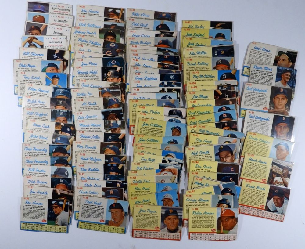 (92) 1961 POST BASEBALL w/BANKS, AARON. KOUFAX, YAZ, MARIS, BERRA - GREAT MIX - MOSTLY DIFFERENT 