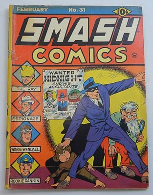 1942 SMASH COMICS No 31. HOLE in COVER CENTER