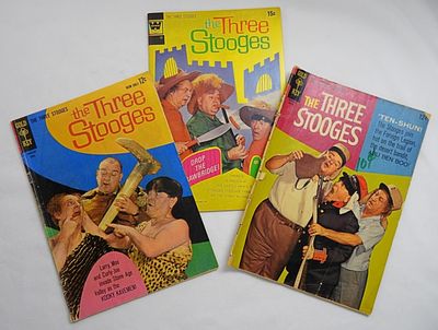 (3) VINTAGE "THE THREE STOOGES" COMICS. GOLD KEY 12c ISSUES & WHITMAN 15c ISSUE
