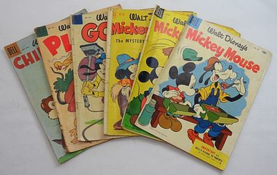 (6) GOLDEN AGE DELL WALT DISNEY COMICS. LESSER CONDITION 10c VINTAGE COMIC LOT