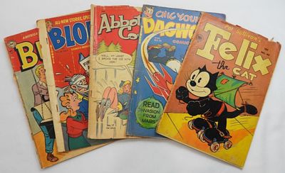 (5) GOLDEN AGE COMICS - BUZZY, BLONDIE. DAGWOOD, FELIX, ABBOTT COSTELLO - LESSER CONDITION 