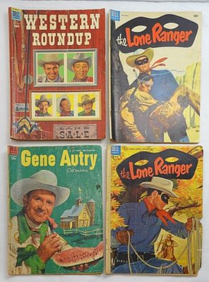 (4) GOLDEN AGE WESTERN COMICS - DELL. LONE RANGER, GENE AUTRY & WESTERN ROUNUP - LESSER CONDITION