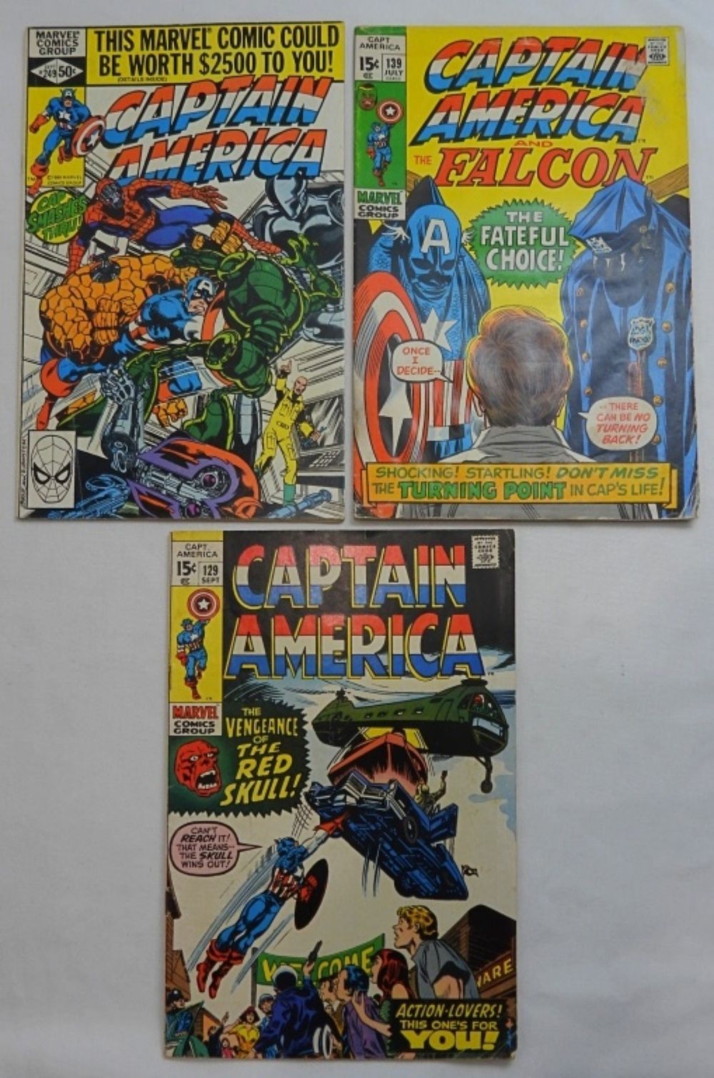 (3) MARVEL CAPTAIN AMERICA COMIC LOT. #129, #139, #249 - ALL NICE VG or BETTER
