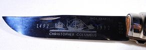 1992 CHRISTOPHER COLUMBUS INOX-FRANCE. OPINEL WOOD HANDLE COMMEMORATIVE FOLDING KNIFE - LIKE NEW Image - 3