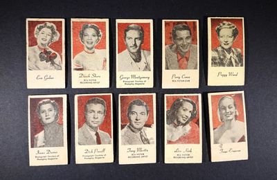 (10) 1940's ENGRAV-O-TINTS MOVIE STARS. ALL DIFFERENT, EVA GABOR & MORE (1" x 2")