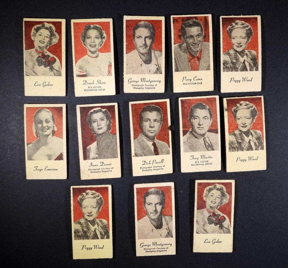 (13) 1940's ENGRAV-O-TINTS MOVIE STARS. 4 DUPLICATES - REST ALL DIFFERENT (1"x2")
