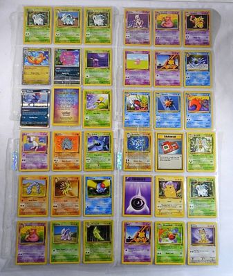 (117) POKEMON TRADING CARDS. STORED in SHEETS / BIG MIX WITH (3) HOLOGRAMS - UNSEARCHED LOT