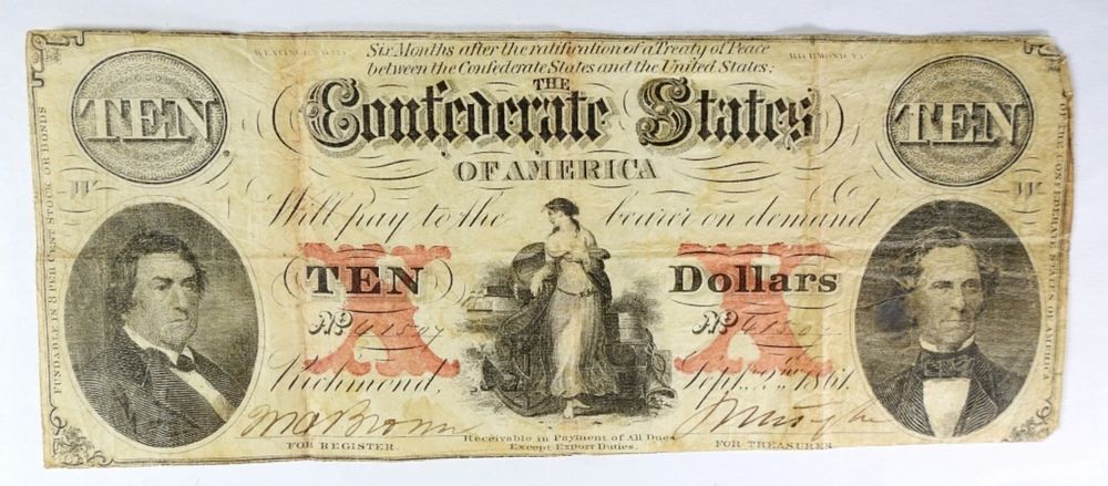 1861 $10 CONFED STATES OF AMERICA T-26. T-26