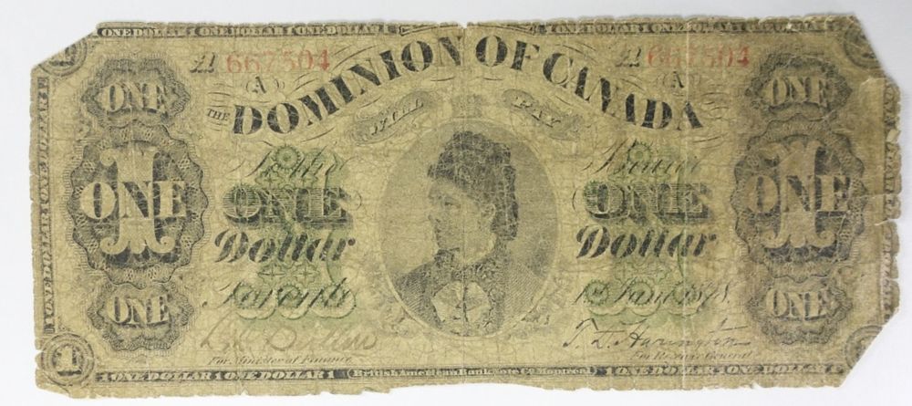 1878 $1 CANADA BANK NOTE. DOMINION OF CANADA, RARE NOTE, NICE FILLER